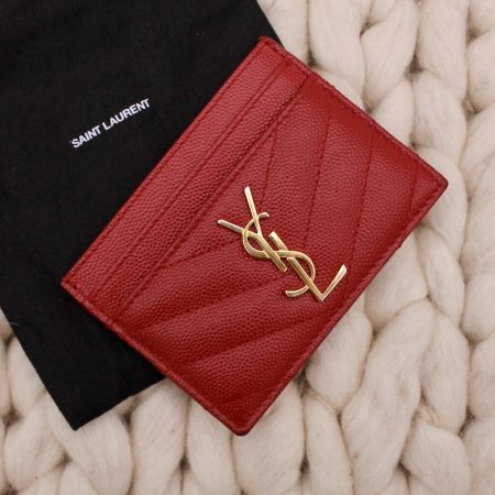 Porte-cartes Monogramme en cuir grainé rouge - Saint Laurent Dressingment Votre