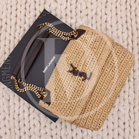 Sac Niki Médium en raphia beige et cuir marron - Saint Laurent Dressingment Votre