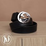 Ceinture double G en cuir empreinte bleu marine t.90 - Gucci Dressingment Votre