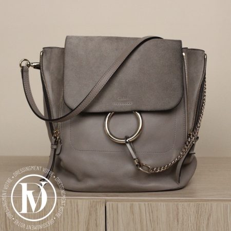 Sac à dos Faye en cuir et veau velours gris - Chloé Dressingment Votre