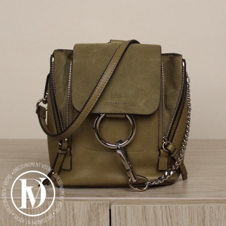 Sac à dos Faye mini en cuir et veau velours kaki - Chloé Dressingment Votre