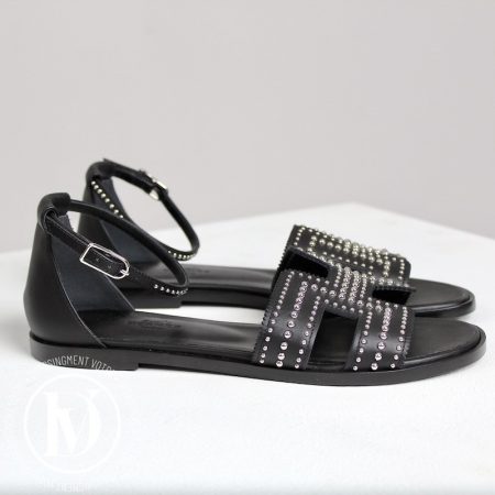 Sandales Santorini en cuir noir et clous p.36,5 - Hermès Dressingment Votre
