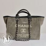 Cabas Deauville en toile grise et cuir noir - Chanel Dressingment Votre