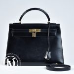 Sac Kelly 32 vintage en cuir box noir - Hermès Dressingment Votre