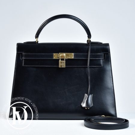 Sac Kelly 32 vintage en cuir box noir - Hermès Dressingment Votre