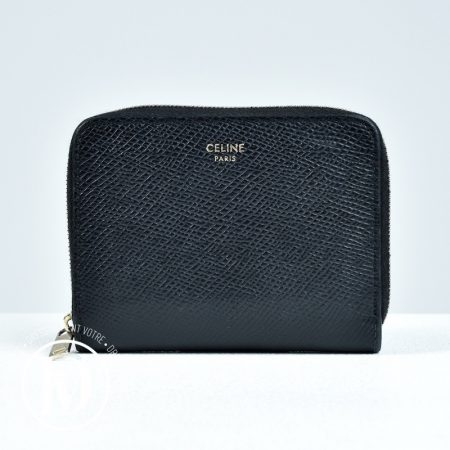 Portefeuille compact en cuir grainé noir - Céline Dressingment Votre