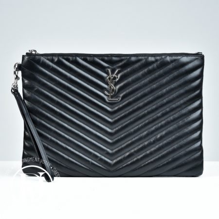 Pochette chevrons en cuir noir - Saint Laurent Dressingment Votre