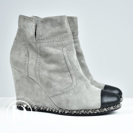 Bottines compensées suède gris t.36,5 - Chanel Dressingment Votre