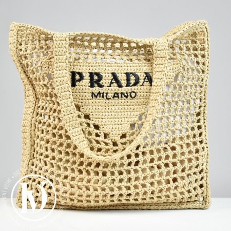 Cabas en crochet façon raphia beige - Prada Dressingment Votre