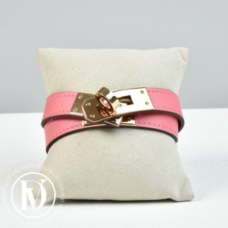 Bracelet Kelly double tour en cuir rose t.3 - Hermès Dressingment Votre