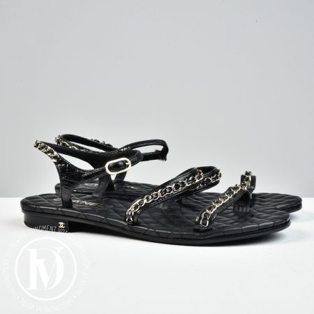 Sandales en cuir verni noir p.39,5C - Chanel Dressingment Votre