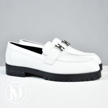 Mocassins Faubourg cuir blanc p.36,5 - Hermès Dressingment Votre