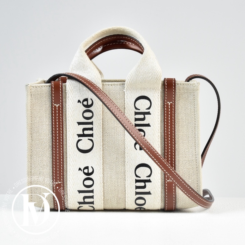 Mini sac cabas Woody en lin et cuir - Chloé Mini sac cabas Woody en lin et cuir - Chloé Dressingment Votre
