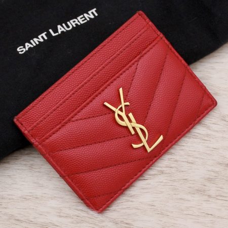 Porte-cartes Monogramme en cuir grainé rouge - Saint Laurent Dressingment Votre