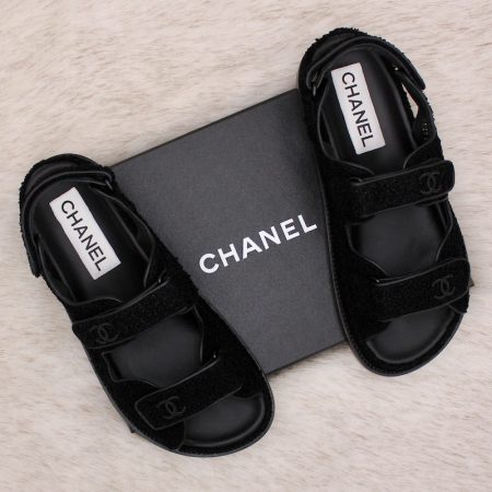 Sandales Dad en tweed noir p.38,5 - Chanel Dressingment Votre