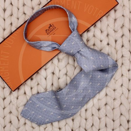 Cravate Vintage en soie gris/bleu - Hermès Dressingment Votre
