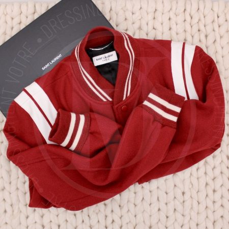 Teddy en laine et cuir rouge et blanc t.48 - Saint Laurent