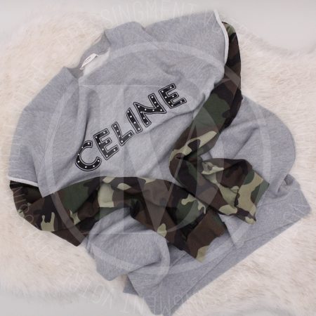 Sweat studs en coton gris et manches camouflage t.L - Céline