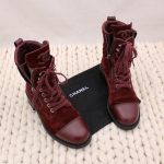 Bottines Lace Up Combat en suède bordeaux p.38 - Chanel Dressingment Votre