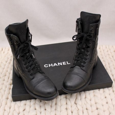 Bottines High Boots Sheep en cuir noir p.38,5 - Chanel Dressingment Votre