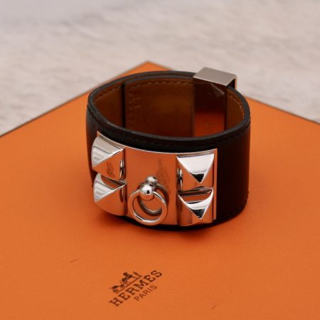 Bracelet Collier de Chien en cuir box noir - Hermès Dressingment Votre