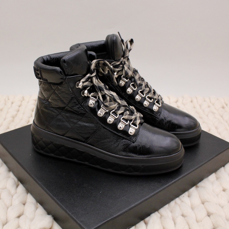 Leather lace up boots Chanel Black size 36 EU in Leather - 25301674