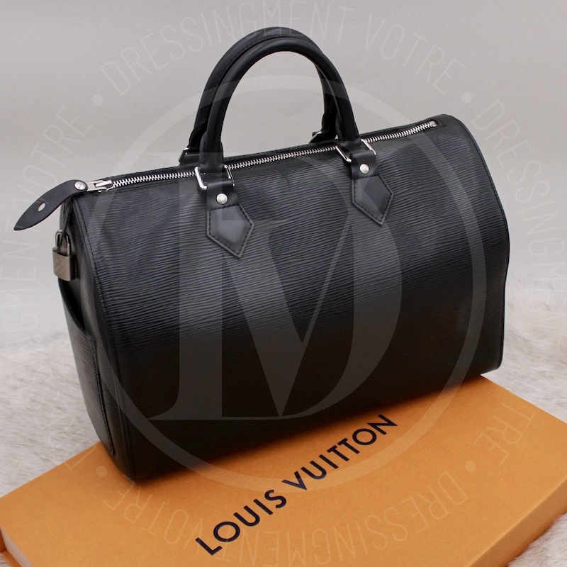 Louis Vuitton, Sac speedy 35 en cuir noir – H-LUXE