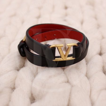 Bracelet double tour V-Logo en cuir noir - Valentino Dressingment Votre