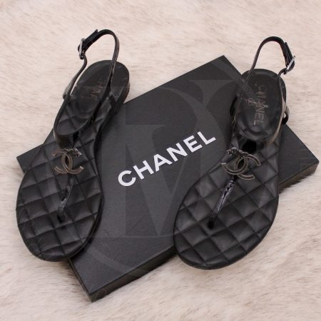 Sandales CC en cuir matelassé noir p.39 - Chanel Dressingment Votre