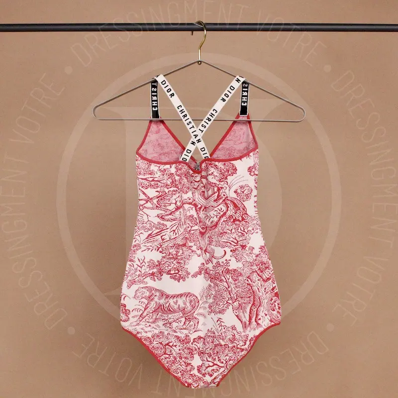 Maillot de bain femme Dior motif de toile de jouy rouge tS