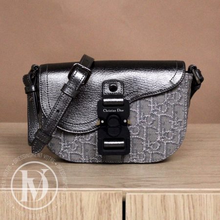 Petit sac bandoulière en toile et cuir gris métallisé - Dior Dressingment Votre
