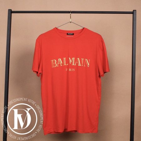 T-shirt logo en coton rouge t.XL - Balmain