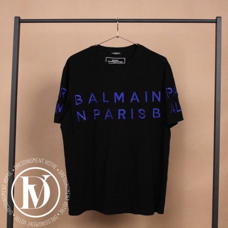 T-shirt logo en coton noir brodé t.XL - Balmain