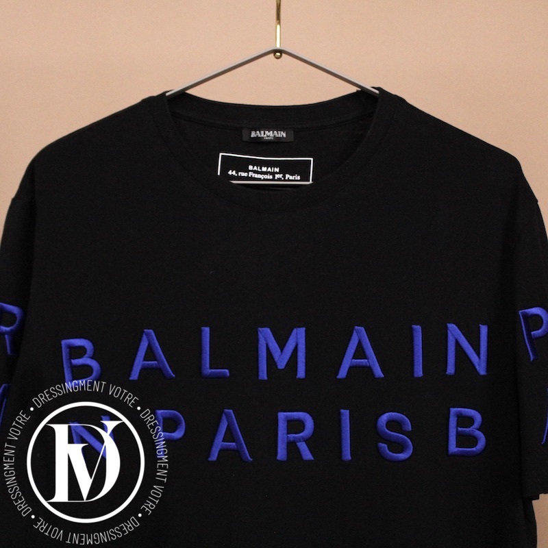 T-shirt logo en coton noir brodé t.XL - Balmain Dressingment Votre