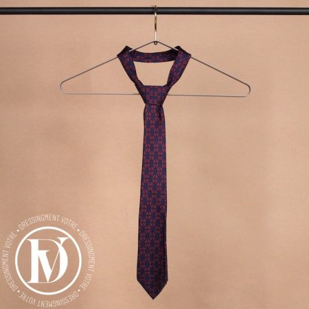 Cravate vintage en soie bleu marine et rouge - Hermès Dressingment Votre