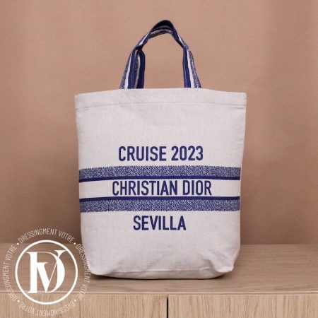 Tote bag Cruise 2023 Sevilla en toile beige et bleu - Dior Dressingment Votre