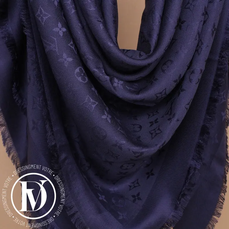 Louis Vuitton M72412 Silk Wool Scarf Monogram Bleu Nuit Used from