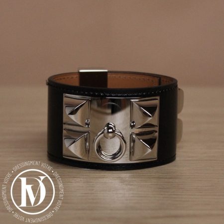 Bracelet Collier de chien / Médor en cuir box noir - Hermès Dressingment Votre