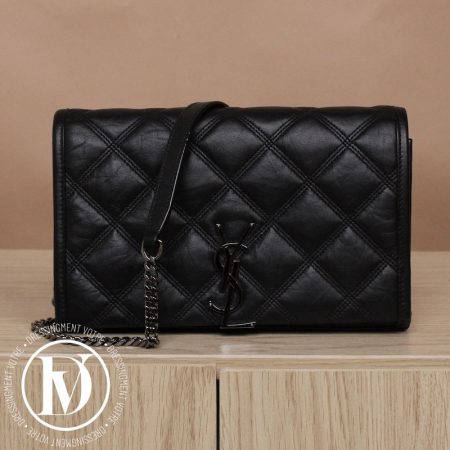 Wallet on chain Becky en cuir froissé noir - Saint Laurent Dressingment Votre