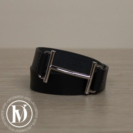 Bracelet homme double tour en cuir noir t.5 - Hermès Dressingment Votre
