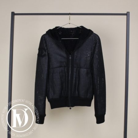 Veste reversible en cuir perforé noir et laine bleu marine t.40 - Chanel