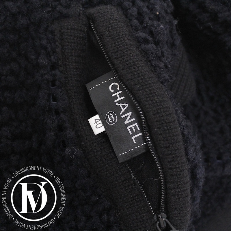 Veste reversible en cuir perforé noir et laine bleu marine t.40 - Chanel Dressingment Votre