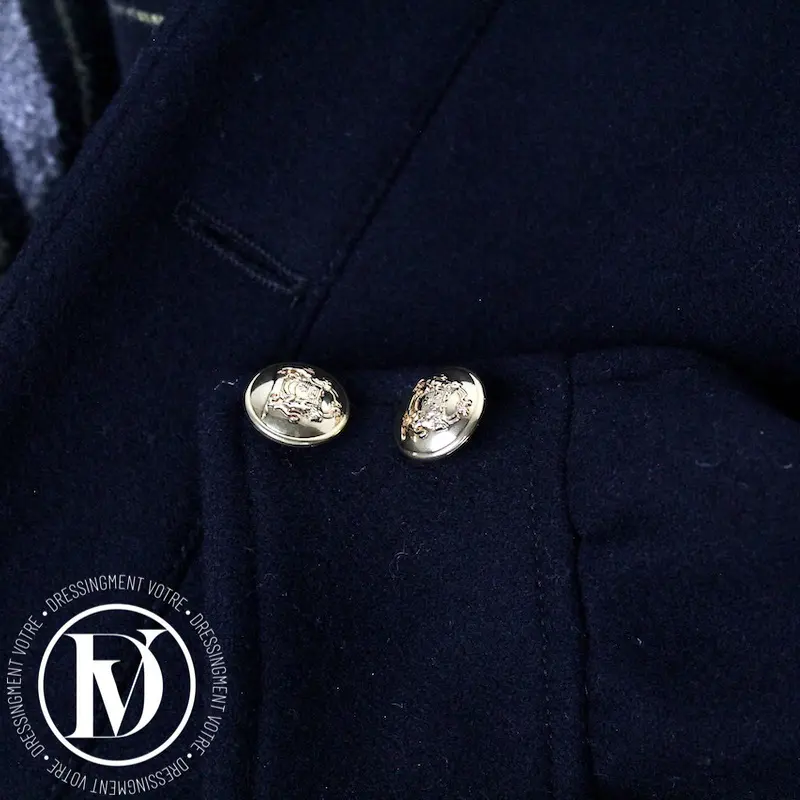 Manteau bleu marine laine boutons dorés