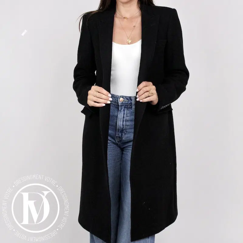 Manteau long en laine noire t.36/38 - Saint Laurent Manteau long en laine noire t.36/38 - Saint Laurent – Image 2