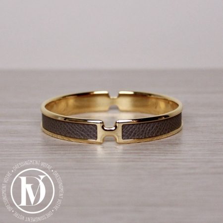 Bracelet Olympe en plaqué or et veau étoupe t.2 - Hermès Dressingment Votre