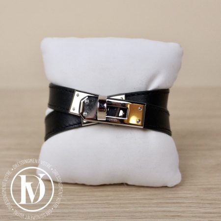Bracelet Kelly double tour en cuir noir t.M - Hermès Dressingment Votre