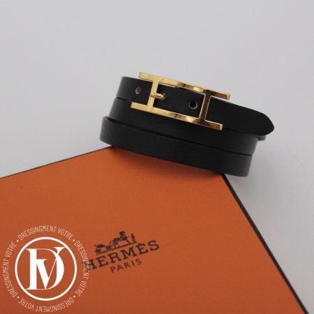 Bracelet Hapi 3 en cuir noir - Hermès Dressingment Votre