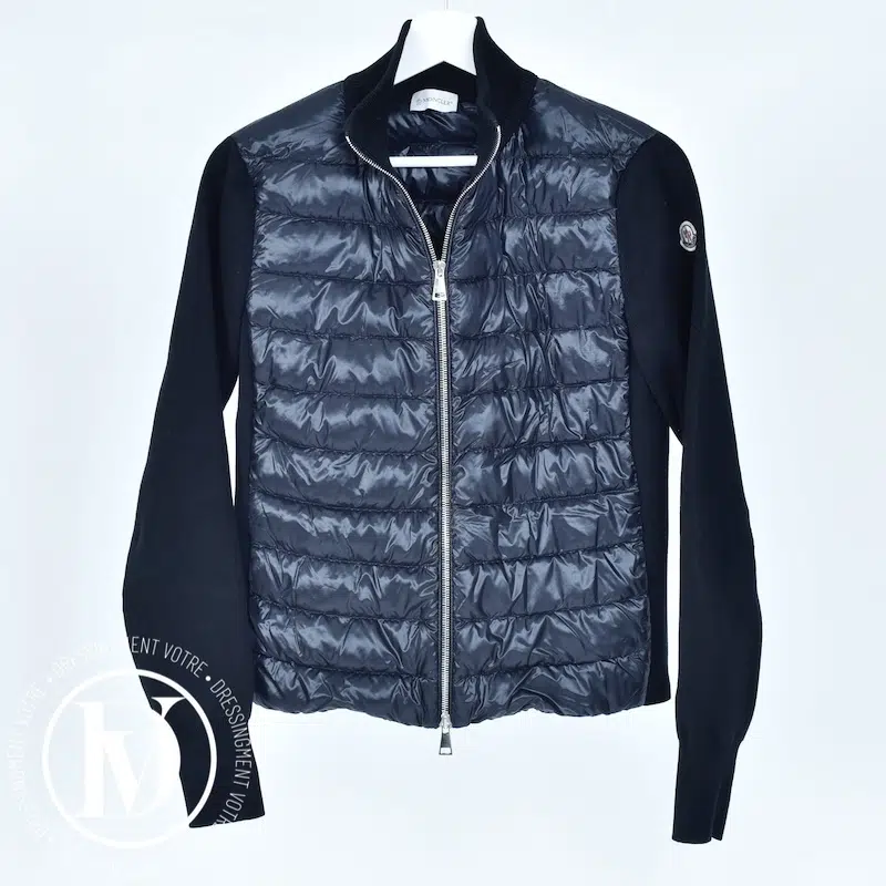 Cardigan zippé matelassé en laine noir t.S - Moncler Cardigan zippé matelassé en laine noir t.S - Moncler