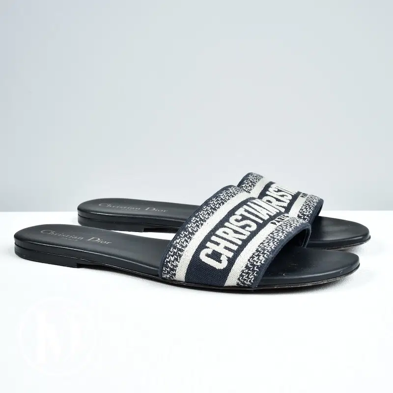 Mules D-Way en cuir et coton bleu p.39 - Dior Mules D-Way en cuir et coton bleu p.39 - Dior