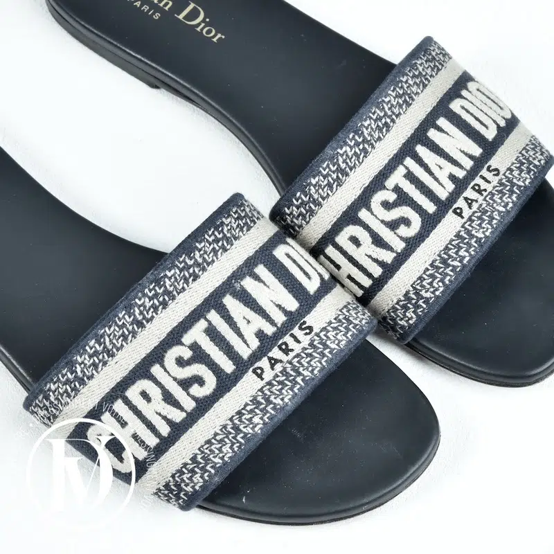 Mules D-Way en cuir et coton bleu p.39 - Dior Mules D-Way en cuir et coton bleu p.39 - Dior – Image 2